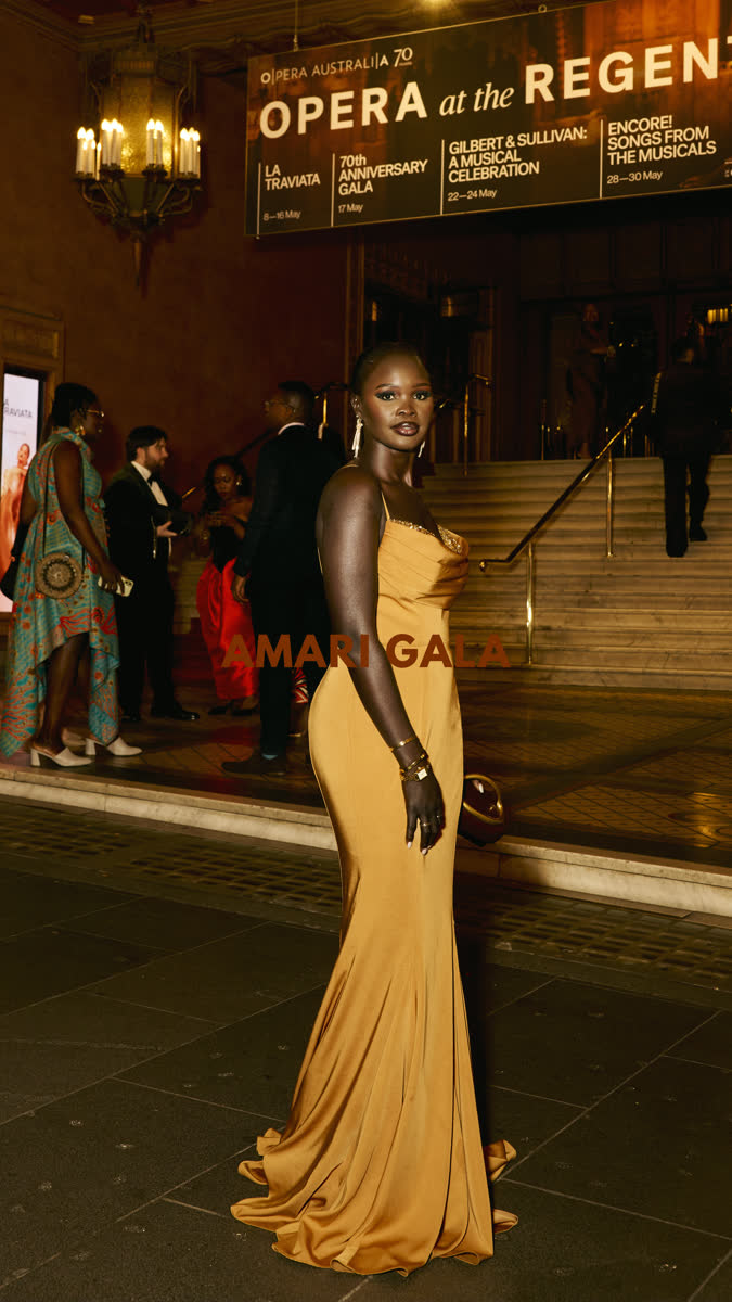 Guest in a gold gown